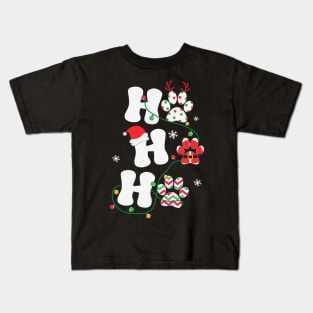 Ho Ho Ho Paw Print Christmas Lights Dog Lover Christmas Gift Kids T-Shirt